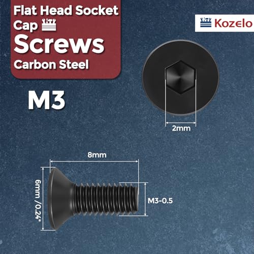 50Pcs[M3-0.5x8] Flat Head Socket Cap Screw Countersunk Bolt - size: M3-0.5x8mm