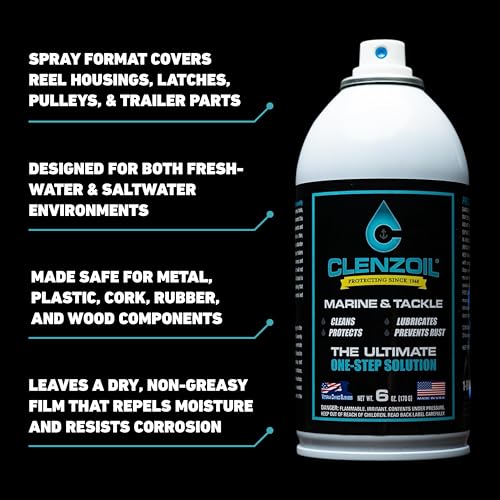 CLENZOIL Marine & Tackle - Fishing Gear Oil Lubricant - for Fish Care Reels, Boat Motors, Downriggers & More - Easily Oils Applicator - size: 6 oz Aerosol