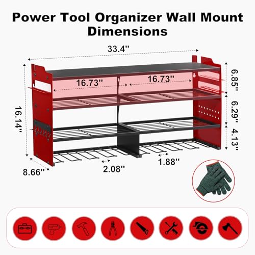 oviitech Large Power Tool Organizer Wall Mount Red - color: Red