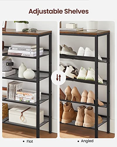 VASAGLE 5-Tier Shoe Rack, Adjustable, Freestanding - color: Rustic Brown + Ink Black, size: 5 Tiers (29.5"W)