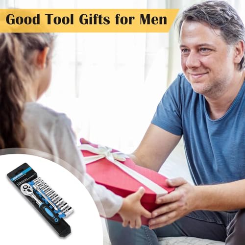 Egofine 12pcs 1/4 Inch Mini Ratchet Socket Wrench Set, Drive Socket Set with 10 Sockets (4-13mm) and 2 Way Quick Released Ratchet Handle and Extension Bar, Blue - color: 12pc Blue Standard Socket Set, size: 1/4