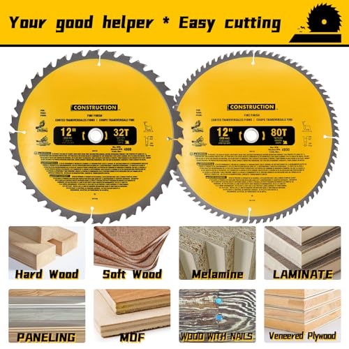 12in Miter Saw Blade 2-Pack 80T&32T (dw-3128/dw-3123) - style: 12IN,80T&32T