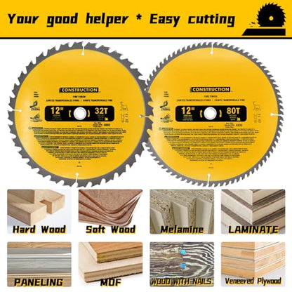 12in Miter Saw Blade 2-Pack 80T&32T (dw-3128/dw-3123) - style: 12IN,80T&32T
