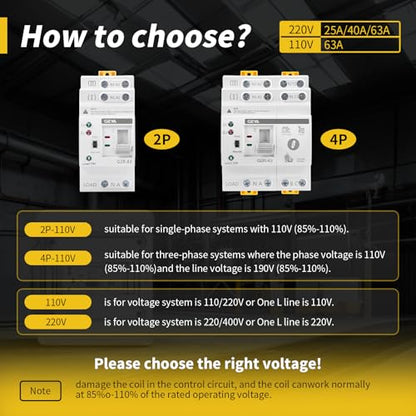 GEYA Mini ATS Automatic/Manual Dual Power Transfer Switch for Uninterruptible Power Supply, Over & Under Voltage Protection Solar Auto Switch DIN Rail Mount(2P-63A,AC110V) - style: 2P-63A-110VAC