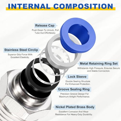 10Pcs Pneumatic Push to Connect Fitting Fit 4mm OD Tube 1/8 MNPT - color: Blue, size: 4mm OD x 1/8 NPT