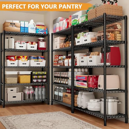 REIBII 72''H Metal Shelving 5-Tier Storage Shelves,1100lbs, Kitchen Pantry - color: Black, size: 72"H x 36"W x 14"D 5 Tier
