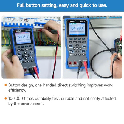 OWON Handheld Oscilloscope, Digital Multi Functional Oscilloscope Multimeters,20000 Counts Portable 2 in 1 Universal Test Instrument, with 2.8 inch IPS Screen Display 1CH 1Mhz Bandwidth HDS120 - style: HDS120