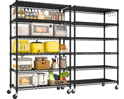 PrimeZone 6 Tier Wire Shelving with Wheels 79''H 1500lbs Storage Shelves - size: 36" W x 16" D x 79" H