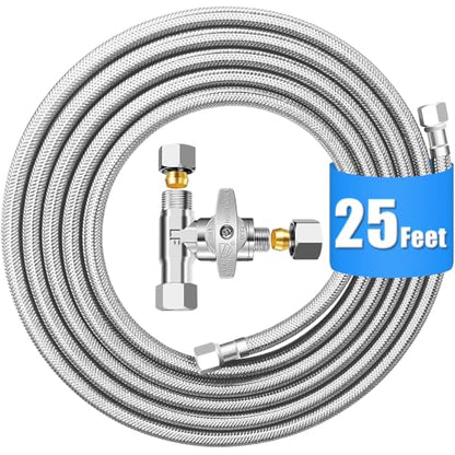 Fridge Water Line Kit - 25FT with Tee Stop Valve for Refrigerator Ice Maker - size: 25 FT