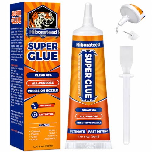 Super Glue Gel, 50g (1.76 oz) Clear Non-Drip Adhesive with Precision Tip
