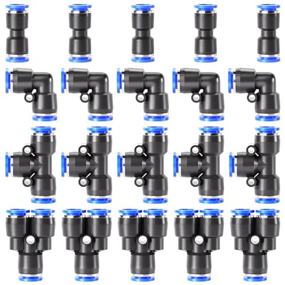 TAILONZ 1/2" Push to Connect Fitting Splitters+Elbows+Tees+Straight 20Pcs - color: Blue, size: 1/2"OD/20PCS