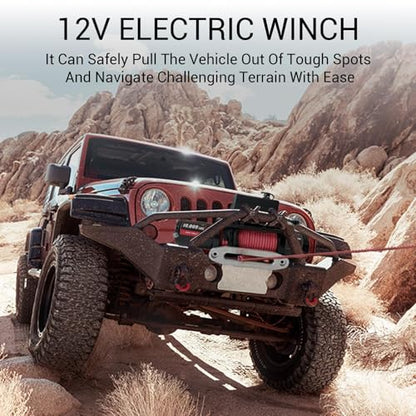 10000lbs Electric Winch 12V, IP67 Waterproof Off-Road Truck Winch with 85ft 7/20" Steel Cable & Wireless Handheld Remote, Heavy-Duty Power Winch for Towing UTV ATV SUV 4x4 Off Road Vehicle - color: Red, 10000lbs