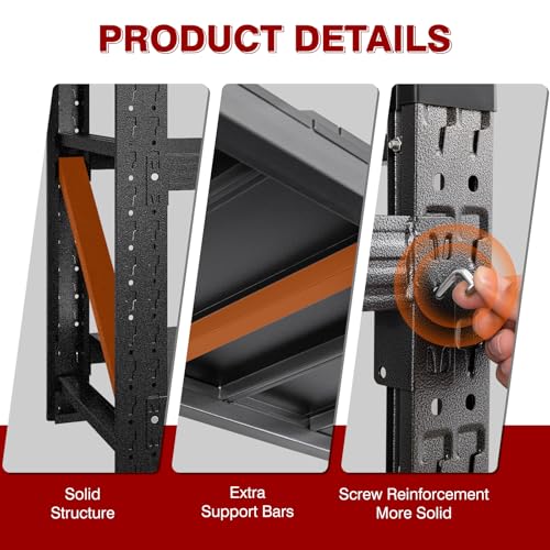 Fesbos 9000LBS Metal Steel Storage Shelves - 75" W Black 4 Tier Heavy Duty Rack Commercial Industrial Shelving with Adjustable Shelf for Basement Garage Warehouse - 75" W x 24" D x 70" H - size: 75" W x 24" D x 70" H