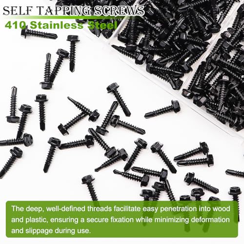 mxuteuk 300PCS #8#10 Black Self Tapping Screw for Metal,410 Stainless Steel - size: BK 300PCS #8 #10 Kit