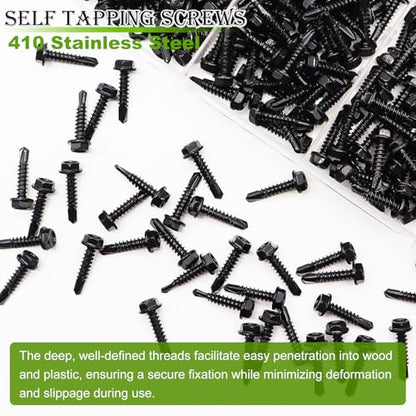 mxuteuk 300PCS #8#10 Black Self Tapping Screw for Metal,410 Stainless Steel - size: BK 300PCS #8 #10 Kit