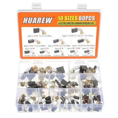 Electric Motor Carbon Brushes 60 Pcs 10 Different Sizes for Replacement Repair Power Tool Part