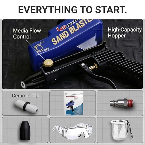 LE LEMATEC Sand Blaster Gun Kit for Air Compressor, Pistola de Arena - style: Ceramic Nozzle Blue