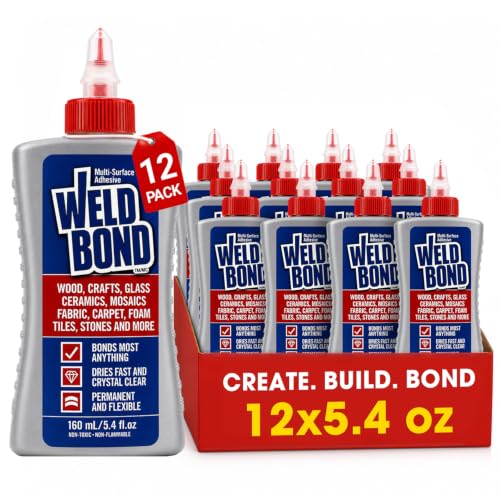 Weldbond Multi-Surface Strong Glue – Fast Drying Glue for Wood, Tile, Ceramic, Pottery, Glass, Metal & More – Heavy Duty Adhesive for Mosaic, Crafts, Wood Working & Repairs – 5.4oz (160ml), 12 Pack - size: 12 pack