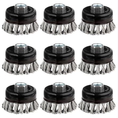 Rocaris 9 Pcs 3Inch Wire Wheel Cup Brush for 4 1/2 Angle Grinder