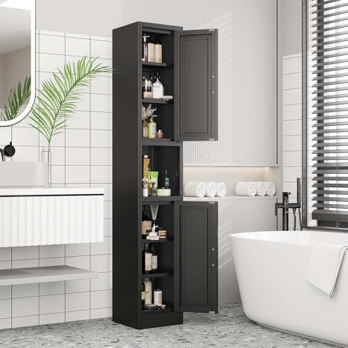 pozdeg 67" Black Tall Slim Metal Bathroom Storage Cabinet - color: Black, size: 11.81"D x 11.81"W x 67"H