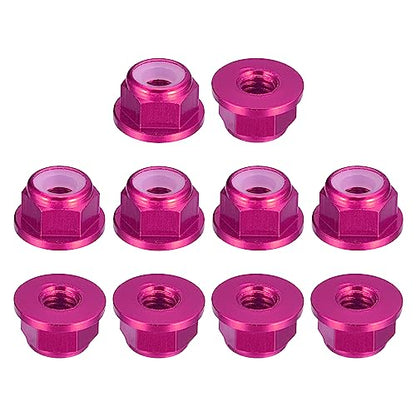 uxcell Nylon Insert Hex Lock Nuts, 10pcs - M4 x 0.7mm Aluminum Alloy Self-Locking Nut, Anodizing Flange Lock Nut for Fasteners (Pink) - size: M4 x 0.7mm
