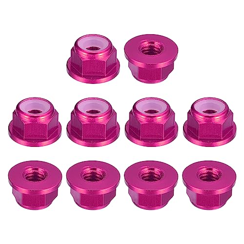 uxcell Nylon Insert Hex Lock Nuts, 10pcs - M4 x 0.7mm Aluminum Alloy Self-Locking Nut, Anodizing Flange Lock Nut for Fasteners (Pink) - size: M4 x 0.7mm