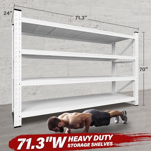 71.3" Wide Heavy Duty Garage Shelving Units,5000LBS Deep Storage Shelves,White Metal Garage Shelves,Steel Shelf,Large Storage Rack,Industrial Shelving for Shop,Warehouse,Basement,71.3"W x 24"D x 70"H - color: White, size: 71.3"Wx24"Dx70"H