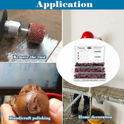 Tnisesm Aluminum Oxide Sanding Drum Set,Including 80 120 240Grit Drum Sander Sanding Sleeves and 12 Pieces Drum Mandrels for Dremel Rotary Tool,Sanding Drums with Box - size: 3SIZE-150PCS
