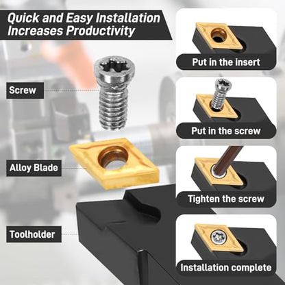 Indexable Lathe Turning Tool 27Pcs Kit 1/2'' 12mm Shank, 9Pcs Metal Lathe Tools Holder Set with 18Pcs Inserts, for Turning Grooving Threading Boring, Lathe Tooling with Reverse Tool Design - style: 9pcs 1/2'' 12mm Shanks+18pcs Inserts