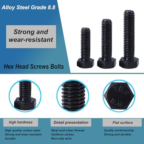 M8 x 30mm 15Pcs Hex Head Screws Bolts, M8 x 1.25 Bolt, 8.8 Grade Alloy Steel, Hexagon Head Screws, Black Oxide Finish, Metric Full Machine Thread - size: M8 x 30 mm(15PCS)