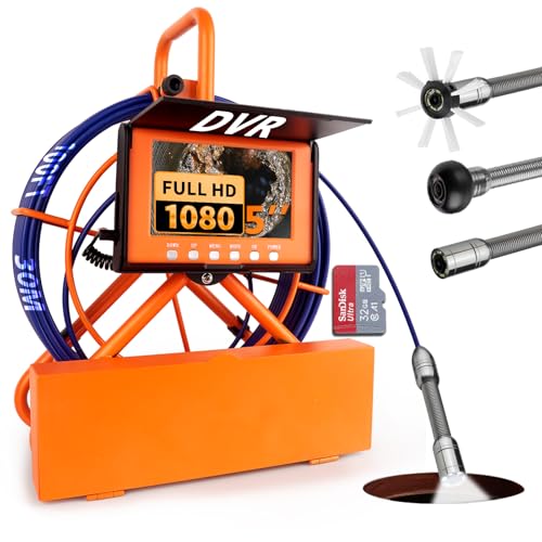 Sewer Camera 100FT/30M Pipe Inspection Borescope Endoscope Camera with Light 6 LEDs 5" IPS Screen 17MM Plumbing Snake 5000 Mah Battery,1080P High-Definition Industrial Sewer Camera - size: 100FT/30m/5"