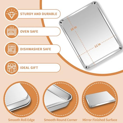 Stainless Steel Baking Sheet Pan Set of 2, Cookie Sheets 16 x 12 x 1 Inch - size: 16 inch