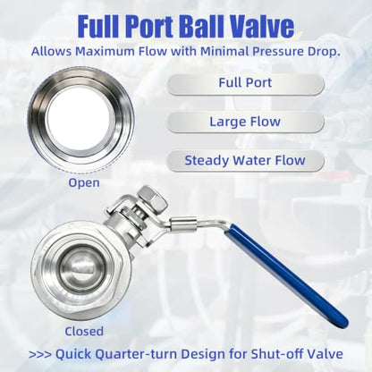 4 Pack 1/2" Ball Valve 304 Stainless Steel Full Port Shut Off Valve, NPT Female x NPT Female, Locking Handle, 1000 WOG for Water, Oil, Gas & Air Applications - size: 1/2inch