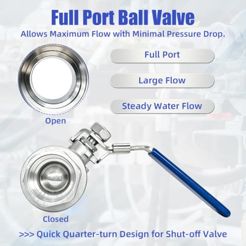 4 Pack 3/8" Ball Valve, 304 Stainless Steel Full Port Shut Off Valve, Female NPT x Female NPT, Locking Handle, 1000 WOG for Water, Oil, Gas & Air Applications - size: 3/8inch