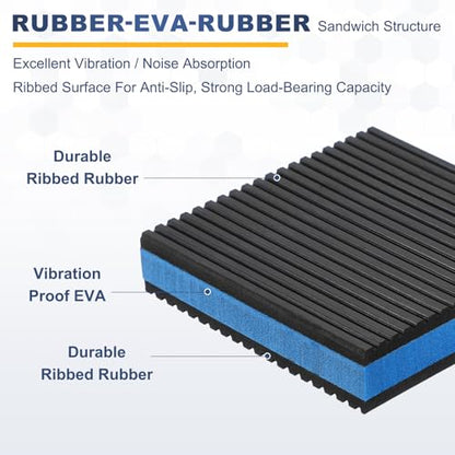 HARFINGTON 4Pcs Rubber Anti-Vibration Pads 4" x 4" x 7/8" Heavy Duty EVA Vibration Isolation Mats for HVAC Washers Compressors Treadmills Air Conditioner - size: 4"