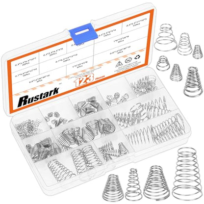 123Pcs 10 Sizes Stainless Steel Taper Spring Assortment Set Cone Compression Spring Tower Pressure Spring Conical Spring Small Compression Springs for Home Repair Industry - size: 10 assorted sizes