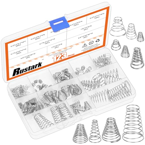 123Pcs 10 Sizes Stainless Steel Taper Spring Assortment Set Cone Compression Spring Tower Pressure Spring Conical Spring Small Compression Springs for Home Repair Industry - size: 10 assorted sizes