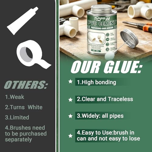 PVC Cement Pipe Glue 4.39floz, Waterproof High Strength PVC Adhesive