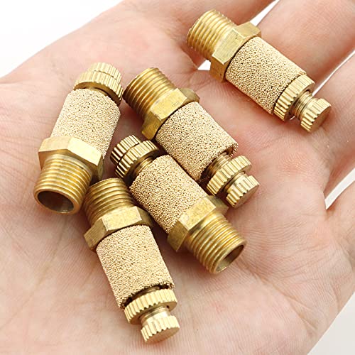 E-outstanding 5Pcs Solenoid valve copper muffler Pneumatic Muffler Silencer Adjustable 1/4 inch Threaded Air Filter Flow Speed Controller Muffler Fitting