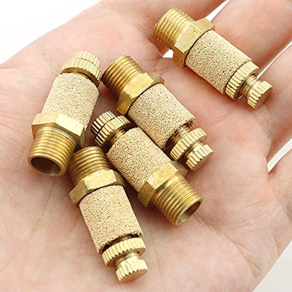 E-outstanding 5Pcs Solenoid valve copper muffler Pneumatic Muffler Silencer Adjustable 1/4 inch Threaded Air Filter Flow Speed Controller Muffler Fitting