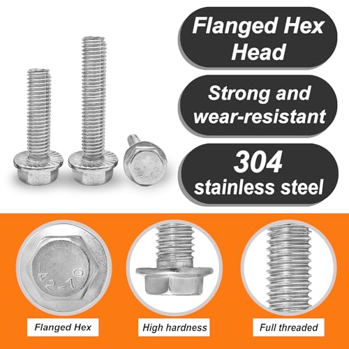 M8 x 55mm 10pcs Heavy Duty Flanged Hex Head Bolts, Flange Hexagon Head Screws, Stainless Steel 304, Metric Fully Threaded, Bright Finish - size: M8 x 55mm(10pcs)