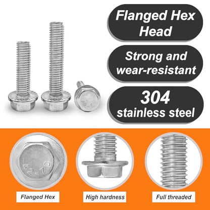 M8 x 100mm 8pcs Heavy Duty Flanged Hex Head Bolts, Flange Hexagon Head Screws, Stainless Steel 304, Metric Fully Threaded, Bright Finish - size: M8 x 100mm(8pcs)