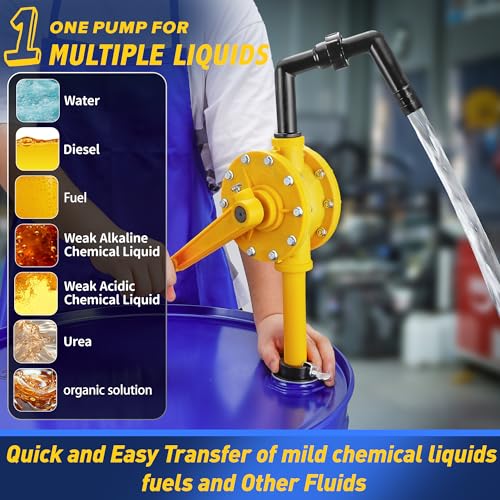 15-55 Gallon Drum Pump, 10 GPM Flow, Corrosion-Resistant Chemical Liquid Pump, Hand-Operated Rotary Barrel Pump Designed for Rapid Transfer of Water, Def,Diesel,kerosene,mild chemicals