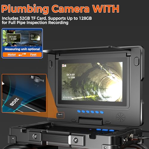 Sewer Camera 9'' HD 1080P Plumbing Snake Pipe Inspection Camera DVR，100ft/30m Industrial Borescope Snake with Meter Counter，4500mAh Battery, IP68 for Plumber & Homeowner