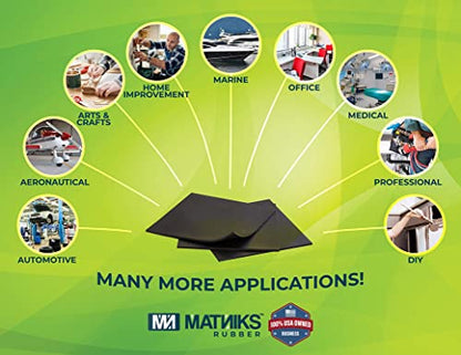 MATNIKS Neoprene Rubber Sheet, Heavy Duty, High Grade 60A, Black, 12x12-Inch by 1/8 (+/- 5%) for Plumbing, Gaskets DIY Material, Supports, Leveling, Sealing, Bumpers, Protection, Flooring - size: 1/8-inch by 12in x 12in