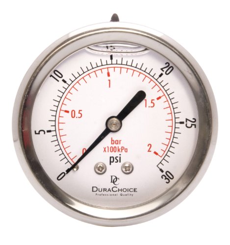 2-1/2" Oil Filled Pressure Gauge, Stainless Steel Case, 1/4" NPT, 0-30 PSI - size: [0-30 PSI]