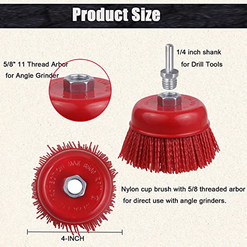 4 Inch Abrasive Filament Nylon Cup Brush for Angle Grinder, 5/8" 11 Thread Corrosion, Paint, for Surface Pre-Treatment of Various Metals (5 Pack) - style: 5 Pack