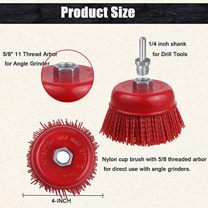 4 Inch Abrasive Filament Nylon Cup Brush for Angle Grinder, 5/8" 11 Thread Corrosion, Paint, for Surface Pre-Treatment of Various Metals (5 Pack) - style: 5 Pack