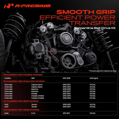 A-Premium Engine Serpentine Belt Drive Kit Compatible with Chevy, GMC