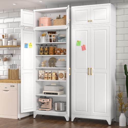 Polup 90" Pantry Cabinet, Tall Metal Storage Cabinet with Doors and Shelves - color: White, size: 90"H with No Drawers